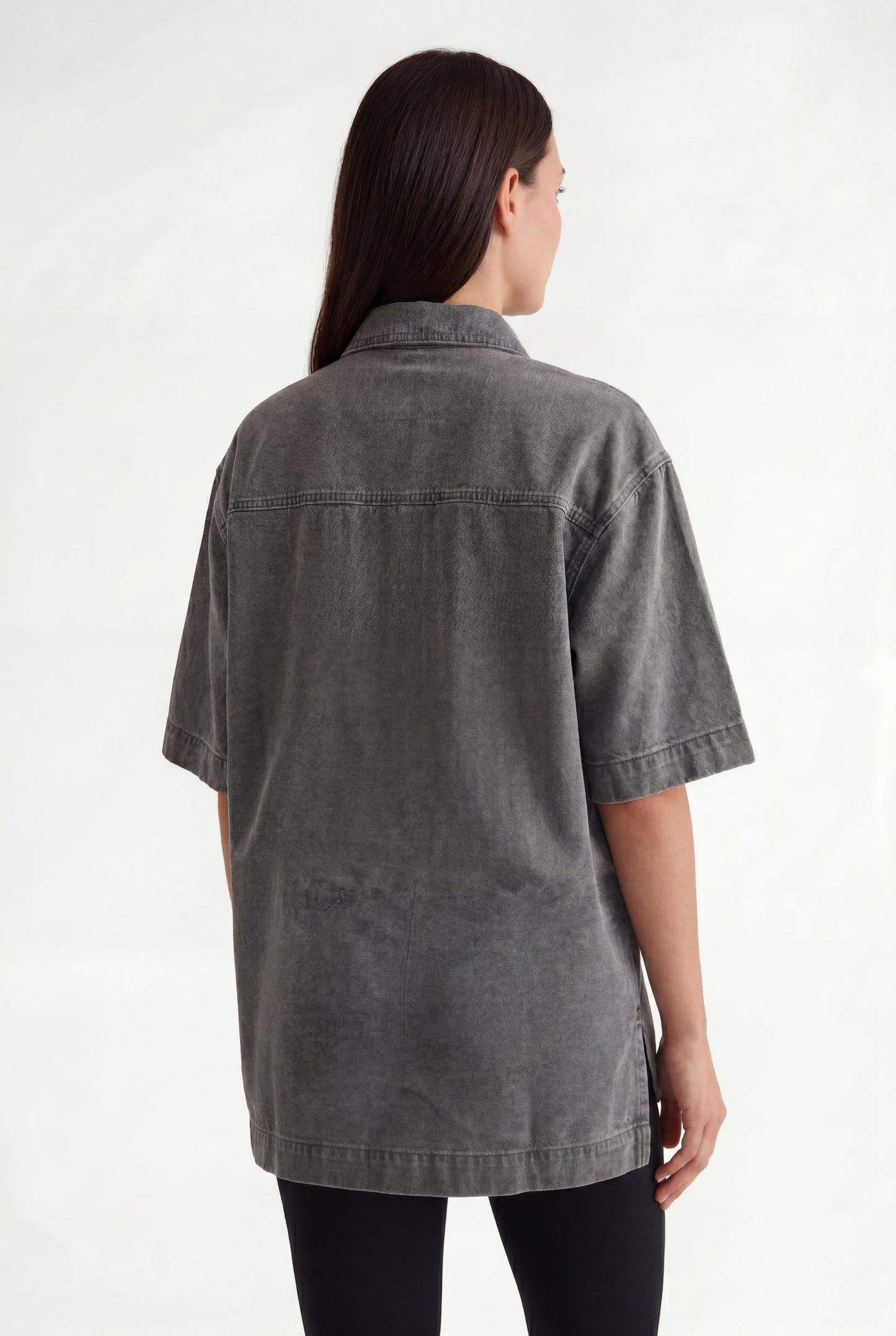 Oversized Denim Short-Sleeve Shirt
