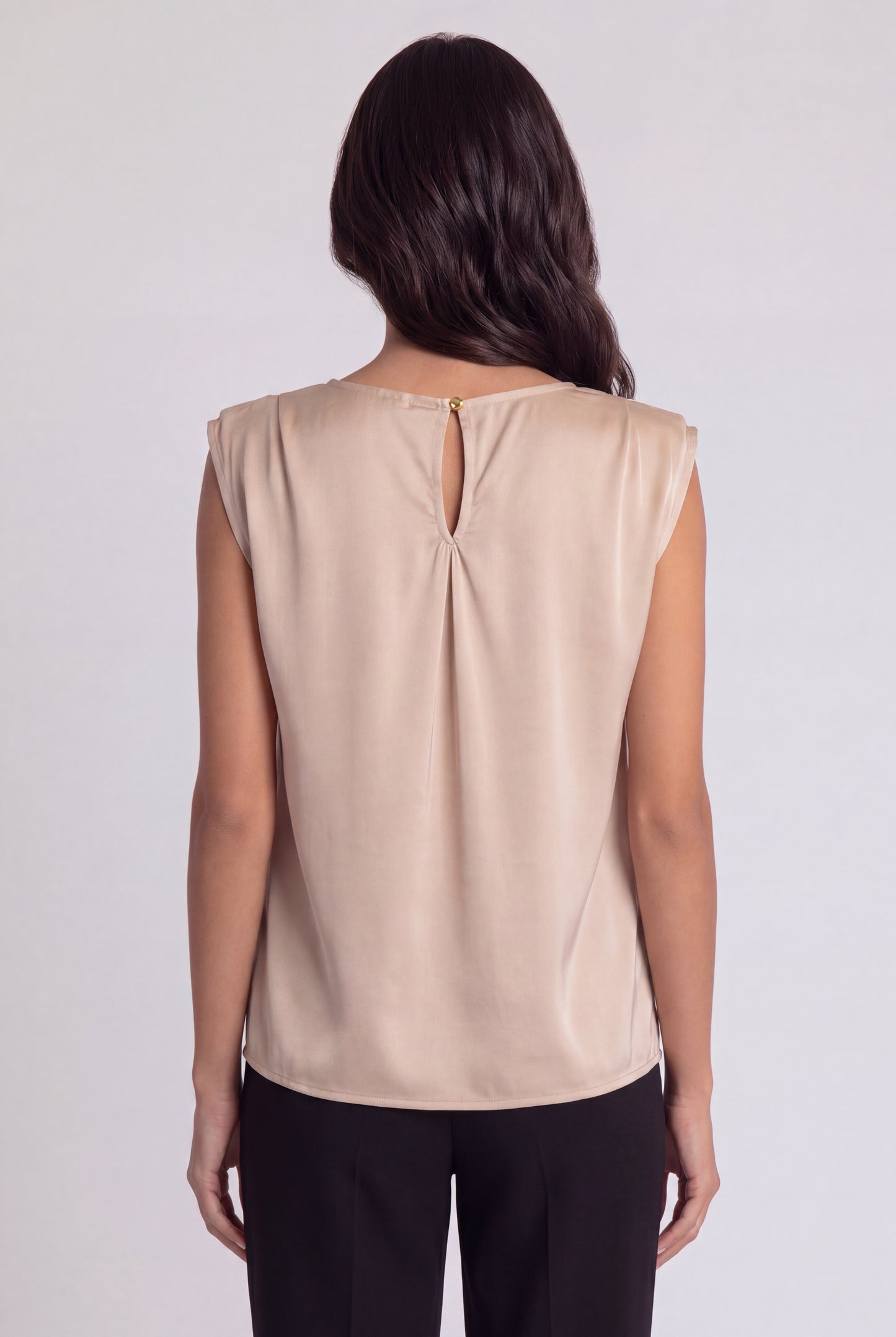 Satin Padded-Shoulder V-Neck Blouse