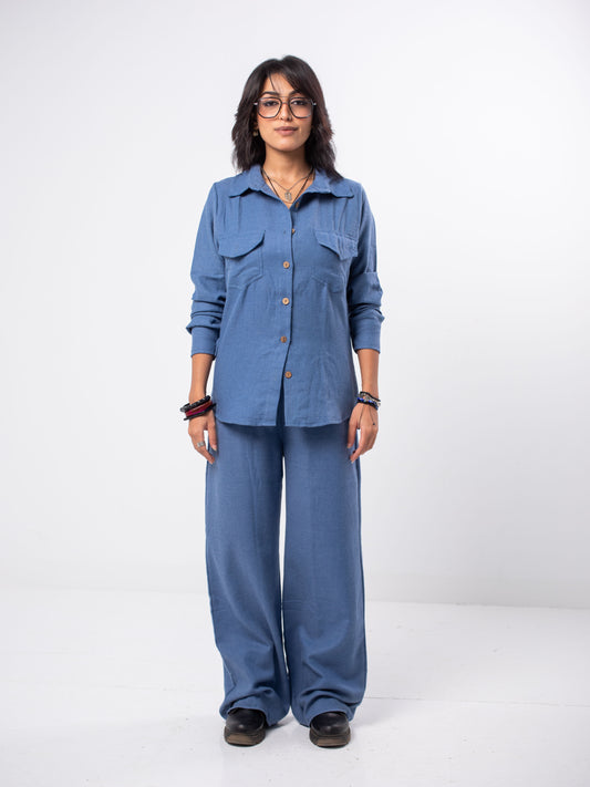 Blue Knit Wide-Leg Set