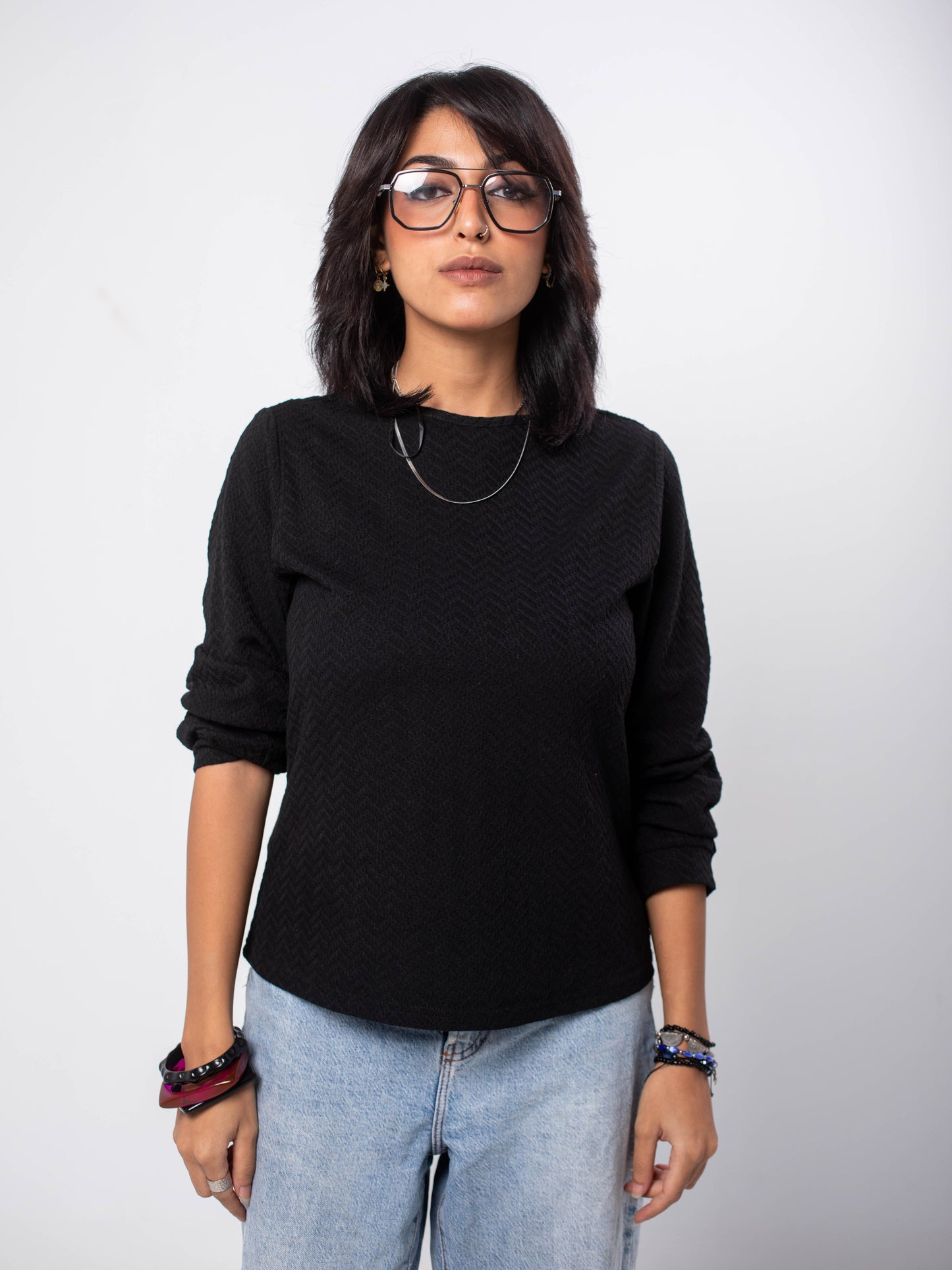Textured Crewneck Top