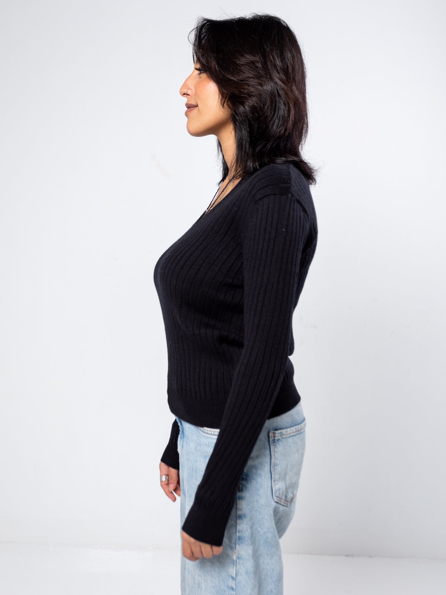 The Rib-Knit V-Neck Sweater
