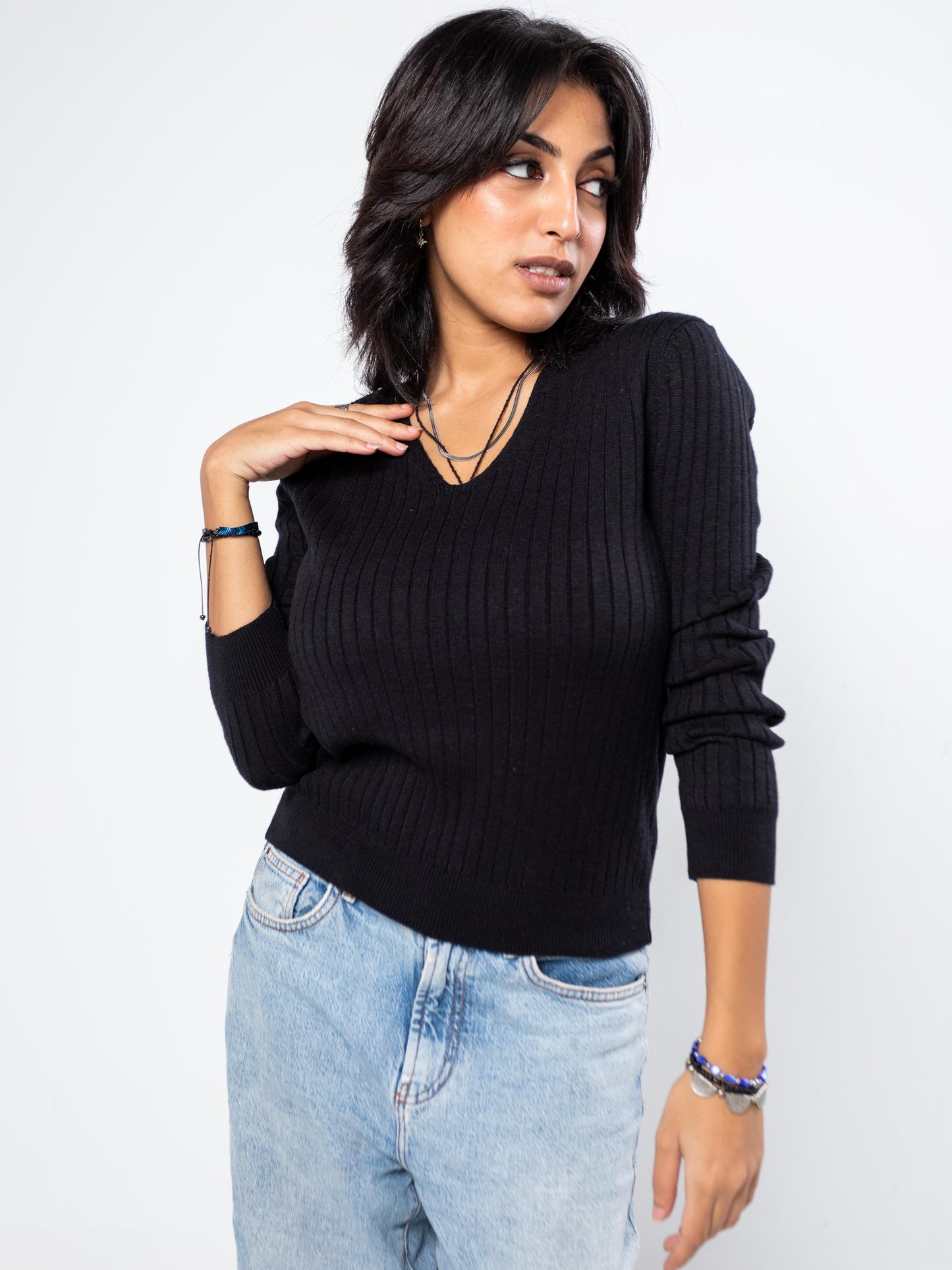 The Rib-Knit V-Neck Sweater