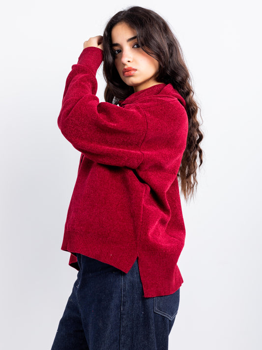 Relaxed Knit Drawstring Hoodie