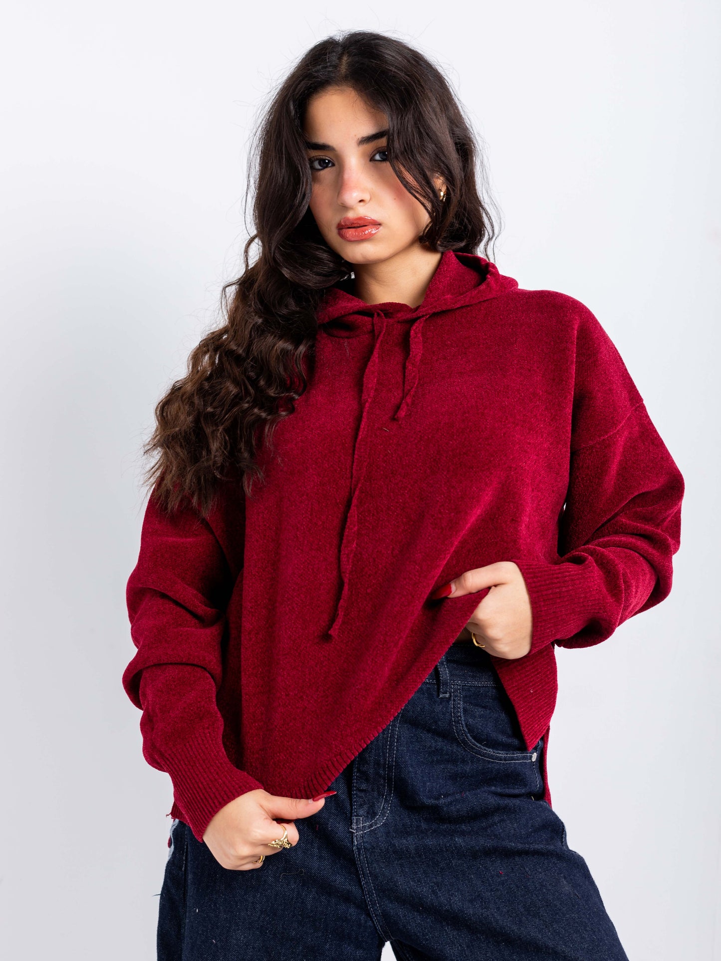 Relaxed Knit Drawstring Hoodie