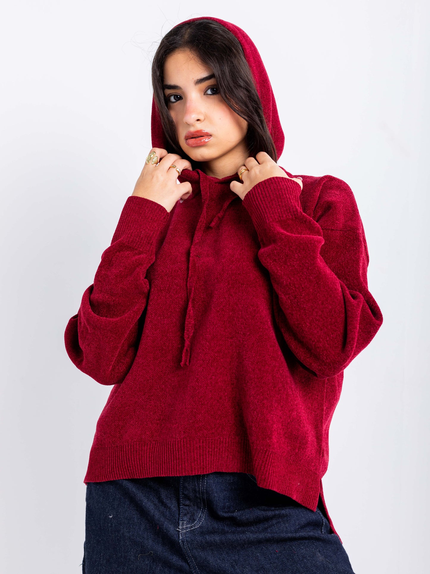Relaxed Knit Drawstring Hoodie