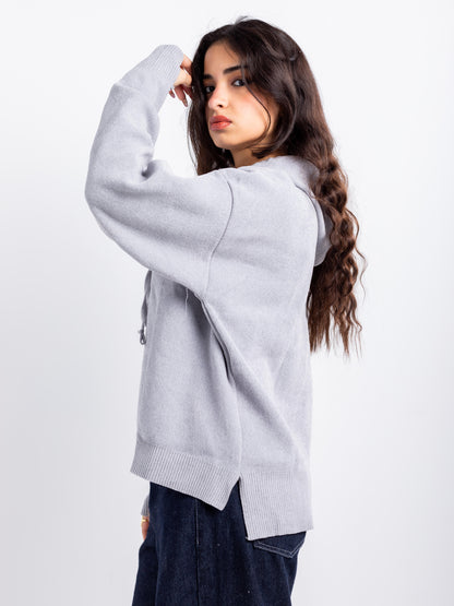 Relaxed Knit Drawstring Hoodie