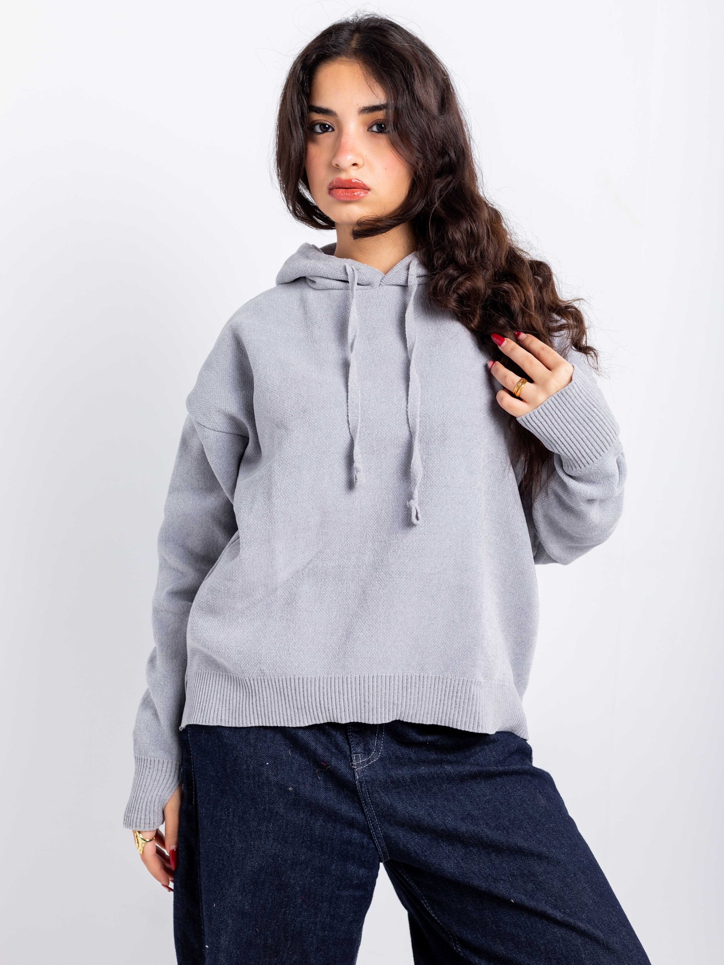 Relaxed Knit Drawstring Hoodie