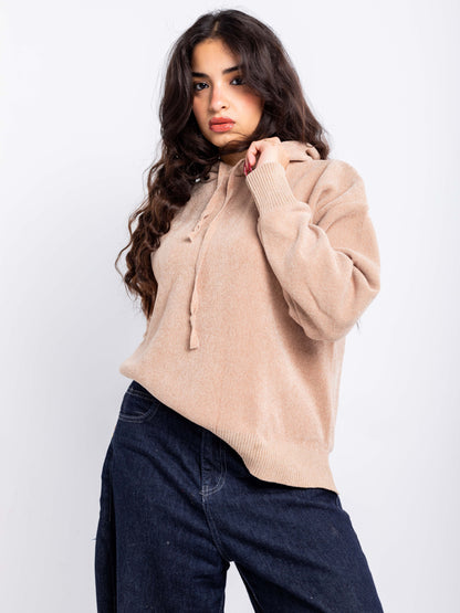 Relaxed Knit Drawstring Hoodie