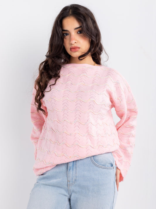 Pastel Wave Knit Oversized Sweater