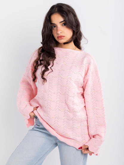 Pastel Wave Knit Oversized Sweater
