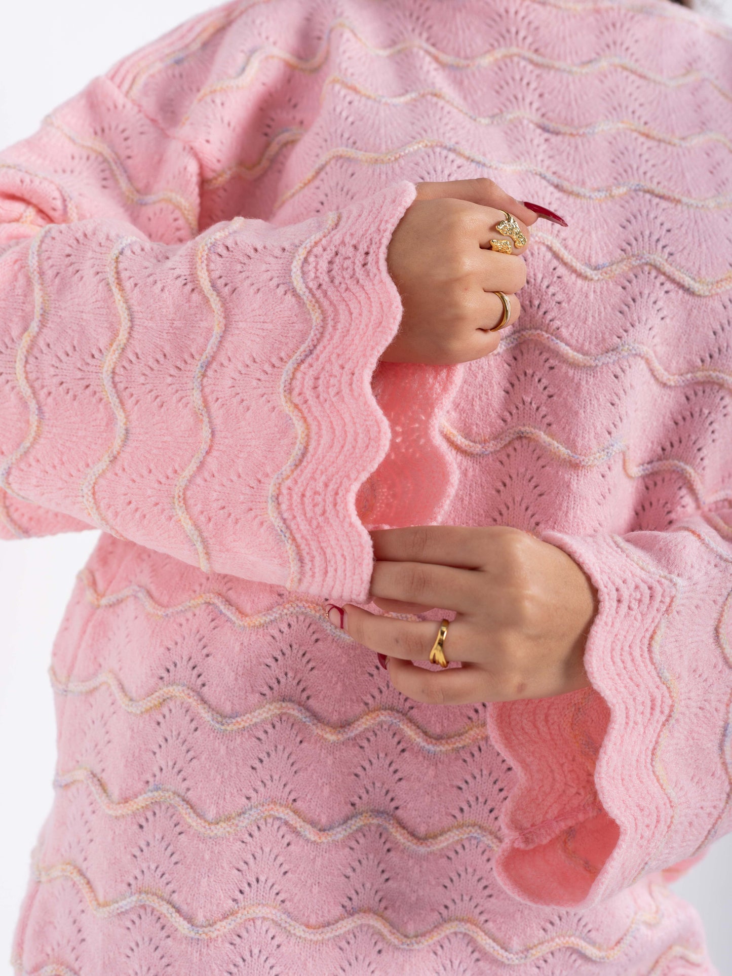 Pastel Wave Knit Oversized Sweater