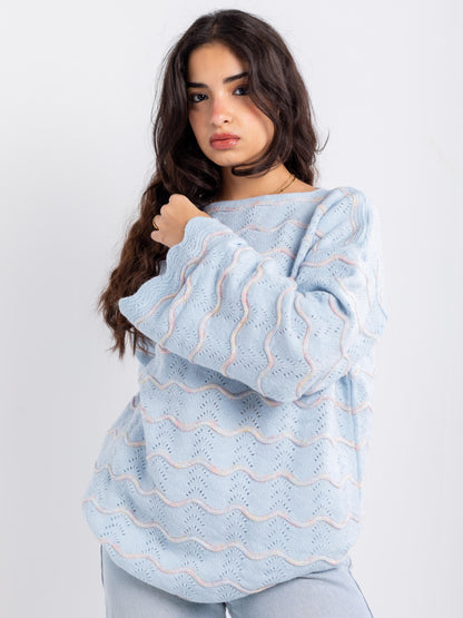Pastel Wave Knit Oversized Sweater