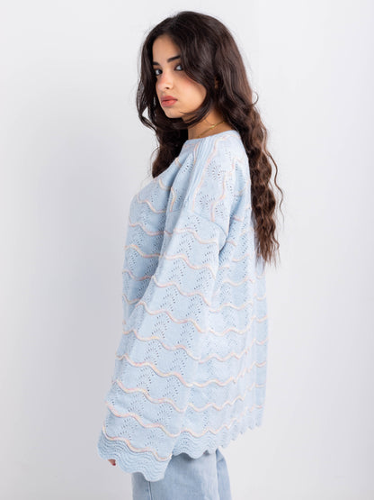 Pastel Wave Knit Oversized Sweater