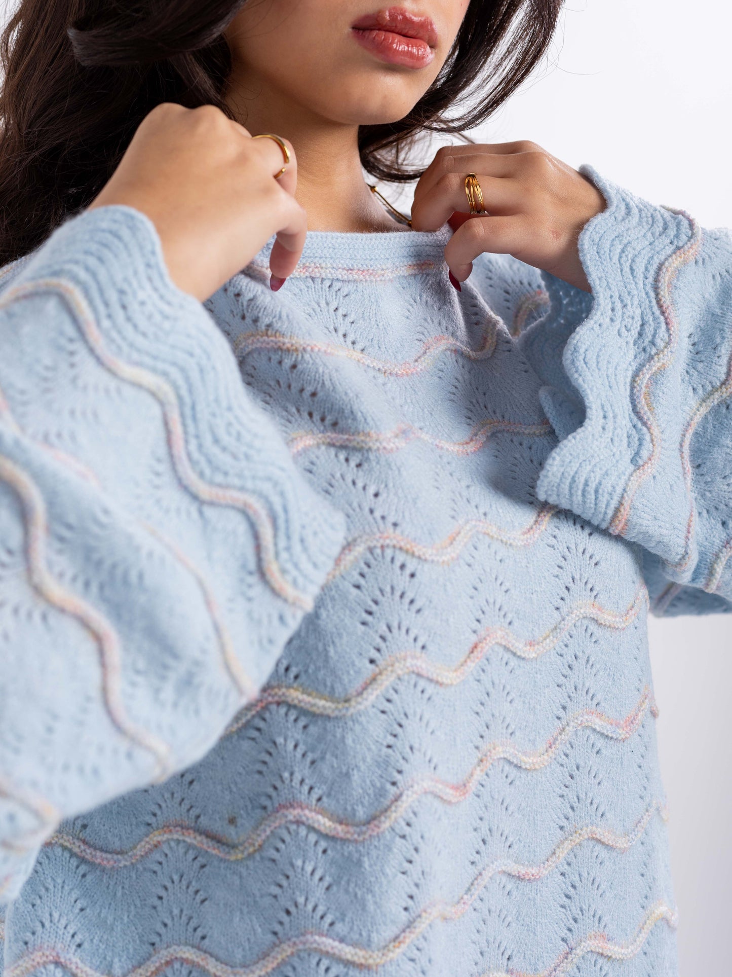 Pastel Wave Knit Oversized Sweater