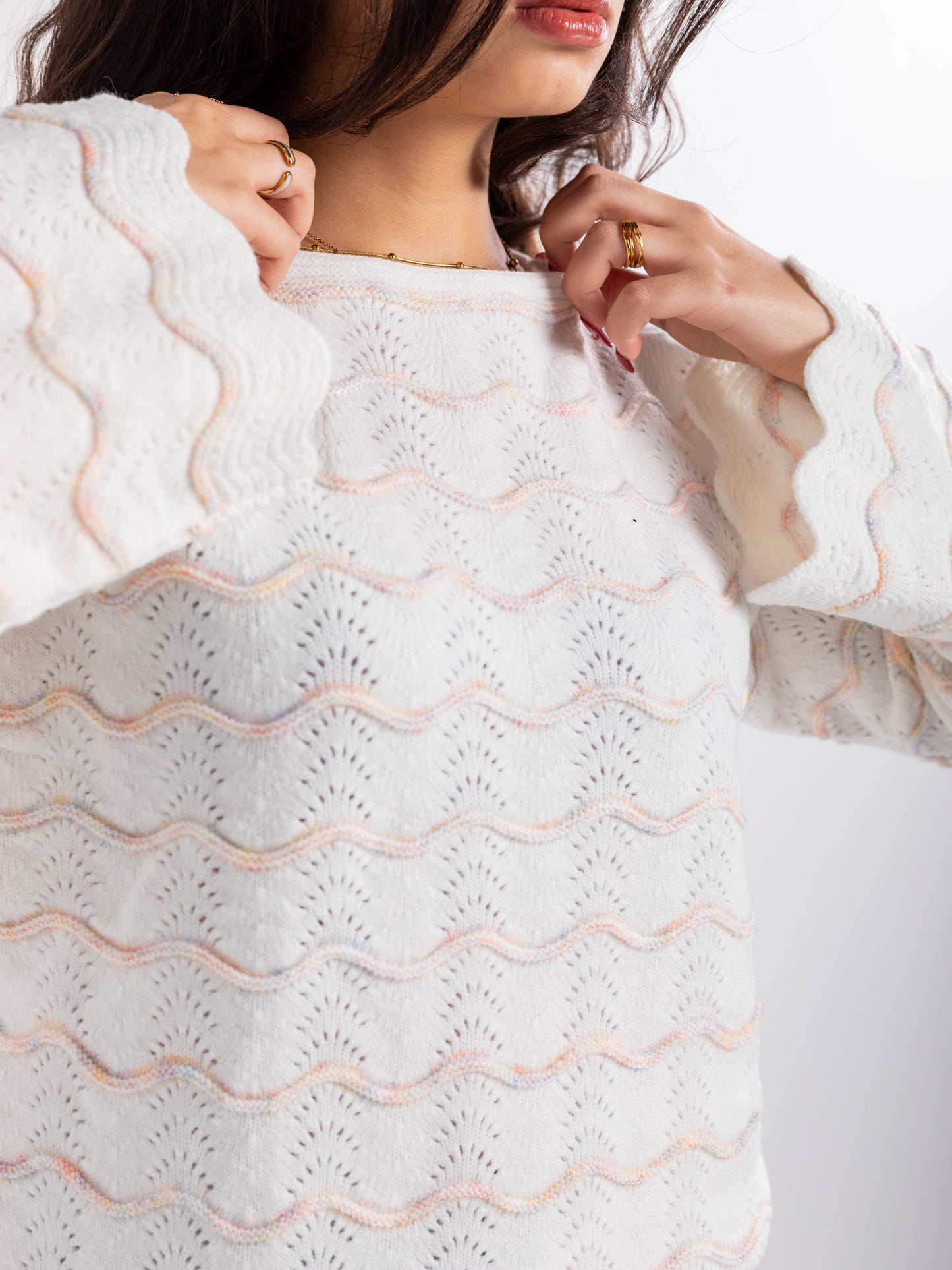 Pastel Wave Knit Oversized Sweater