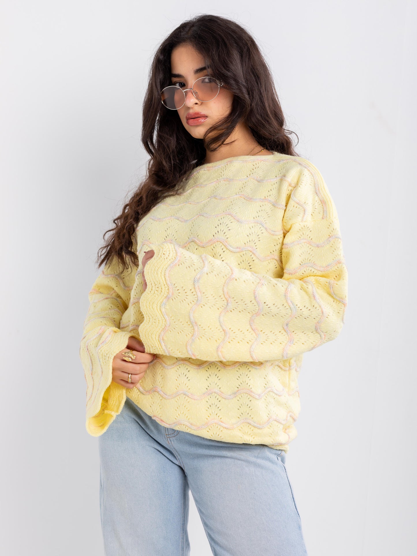 Pastel Wave Knit Oversized Sweater