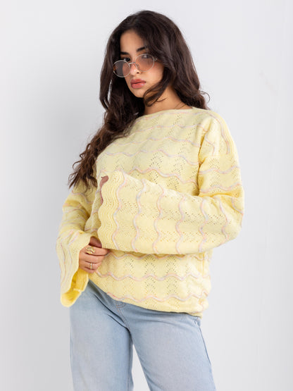 Pastel Wave Knit Oversized Sweater