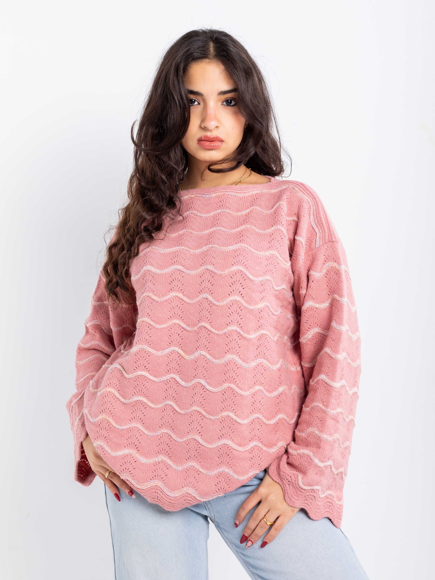 Pastel Wave Knit Oversized Sweater