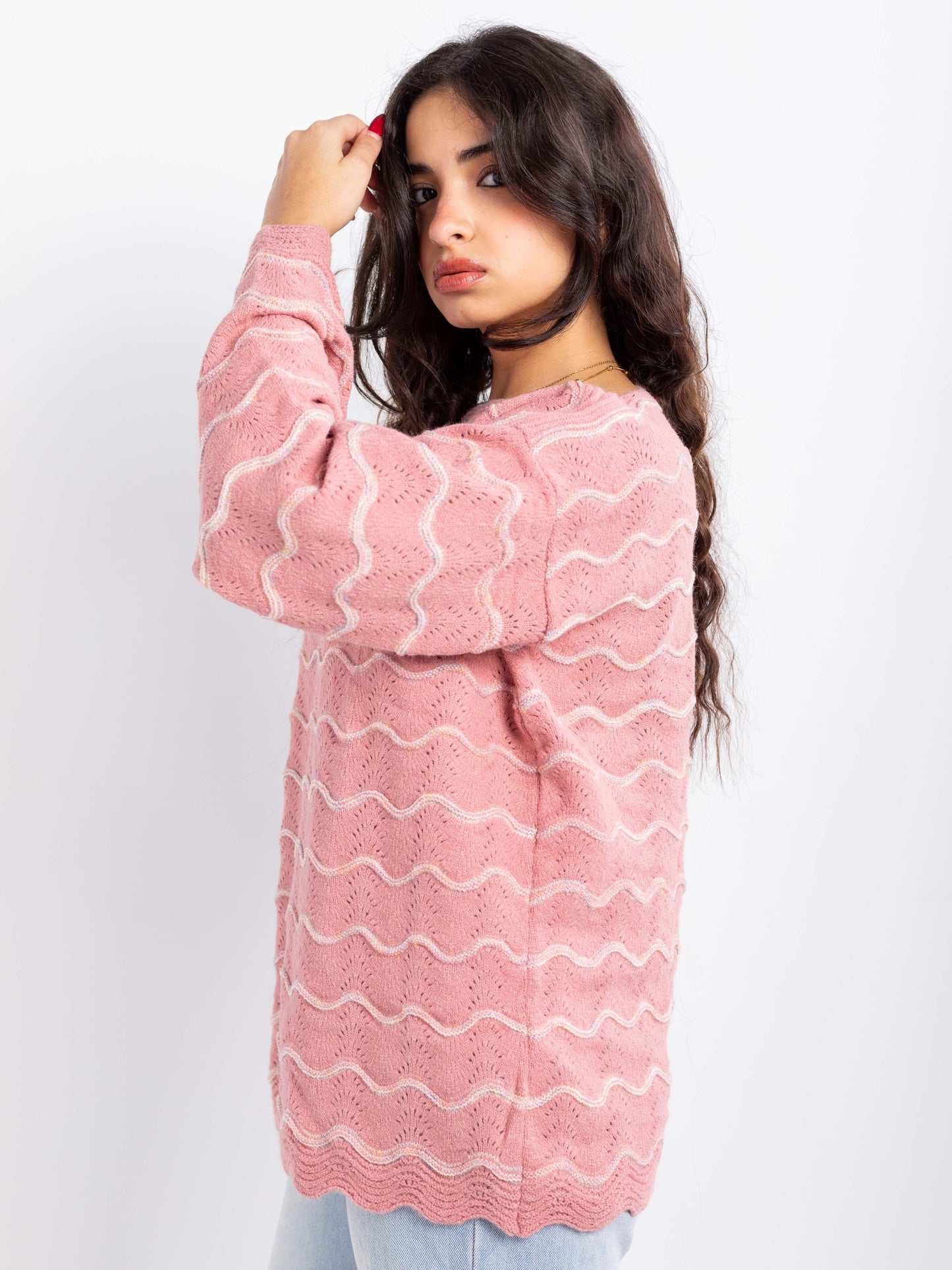 Pastel Wave Knit Oversized Sweater