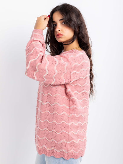 Pastel Wave Knit Oversized Sweater