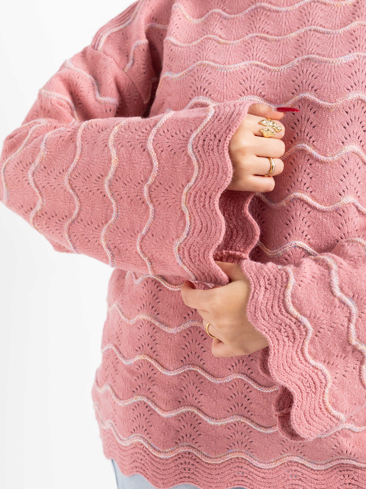 Pastel Wave Knit Oversized Sweater