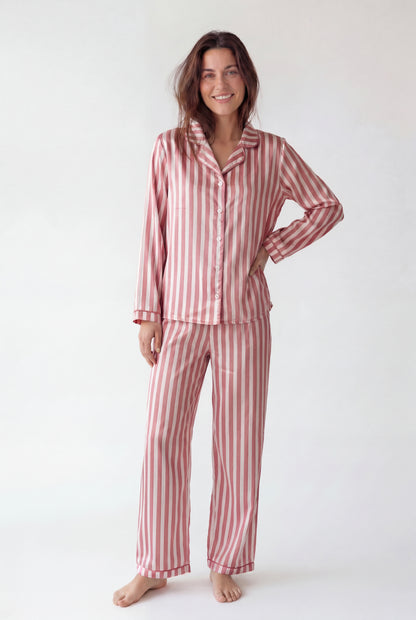 Satin Stripe Pajama Set (Long Sleeve)