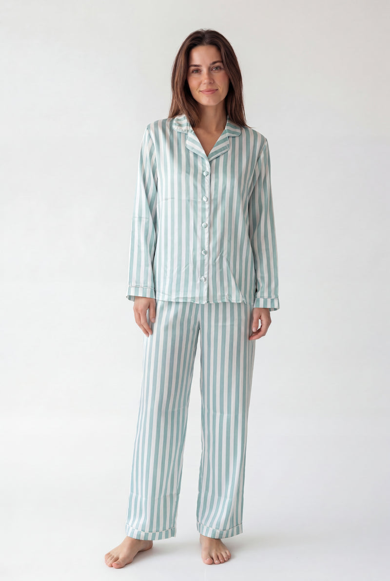 Satin Stripe Pajama Set (Long Sleeve)