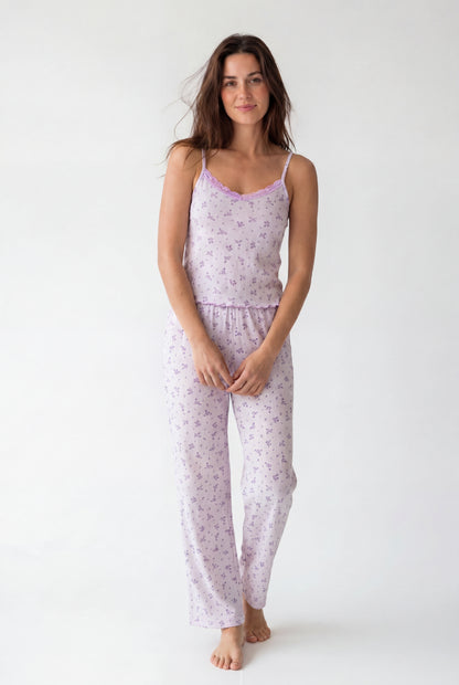 Textured Floral Pajama Set (Sleeveless)