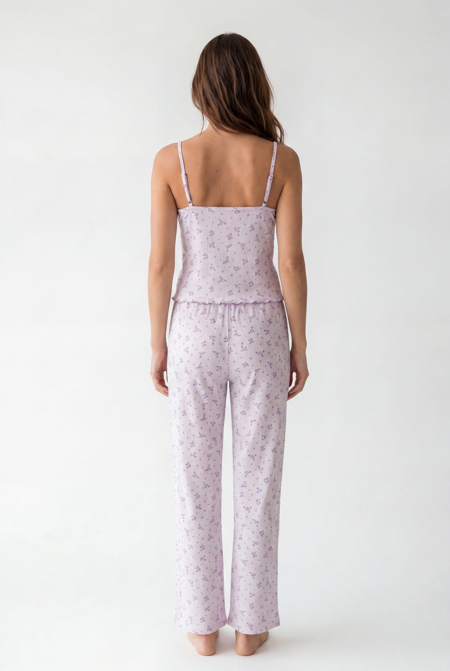 Textured Floral Pajama Set (Sleeveless)