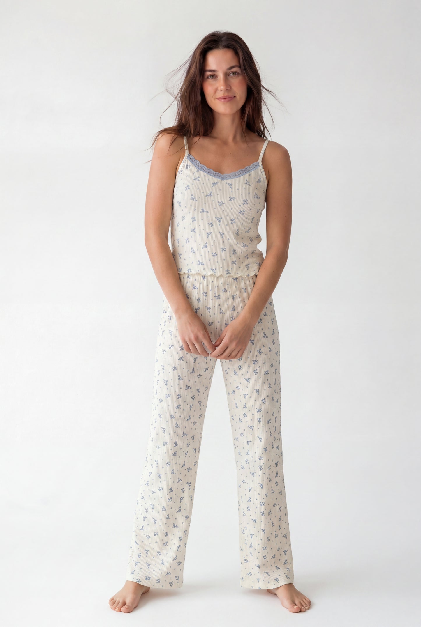 Textured Floral Pajama Set (Sleeveless)