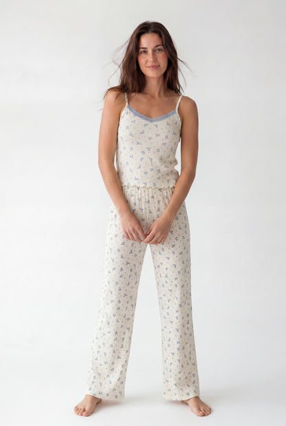 Textured Floral Pajama Set (Sleeveless)