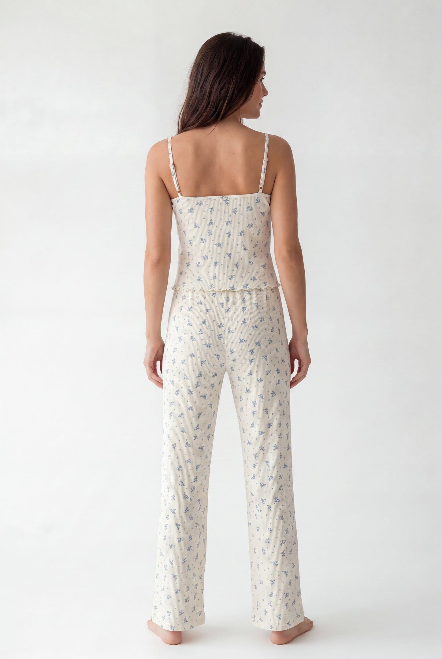 Textured Floral Pajama Set (Sleeveless)
