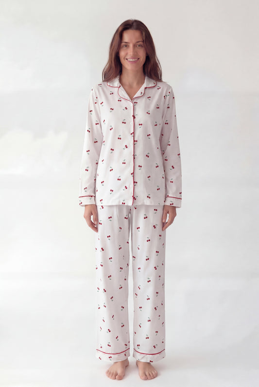 Cherry Print Cotton Pajama Set