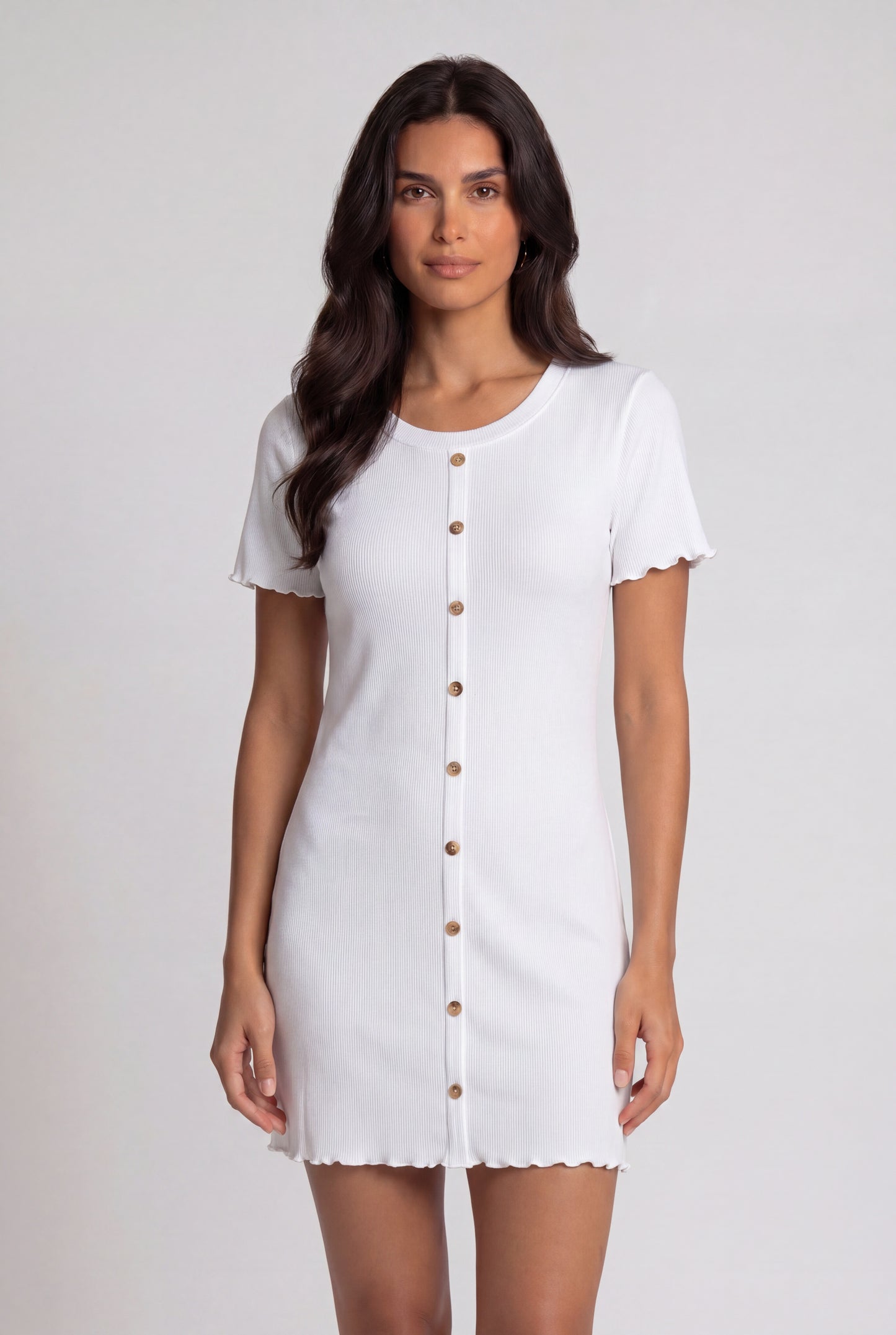 The Ribbed Button Mini Dress