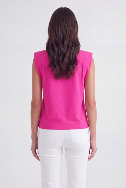 Structured Cap Sleeve Crew Neck Top