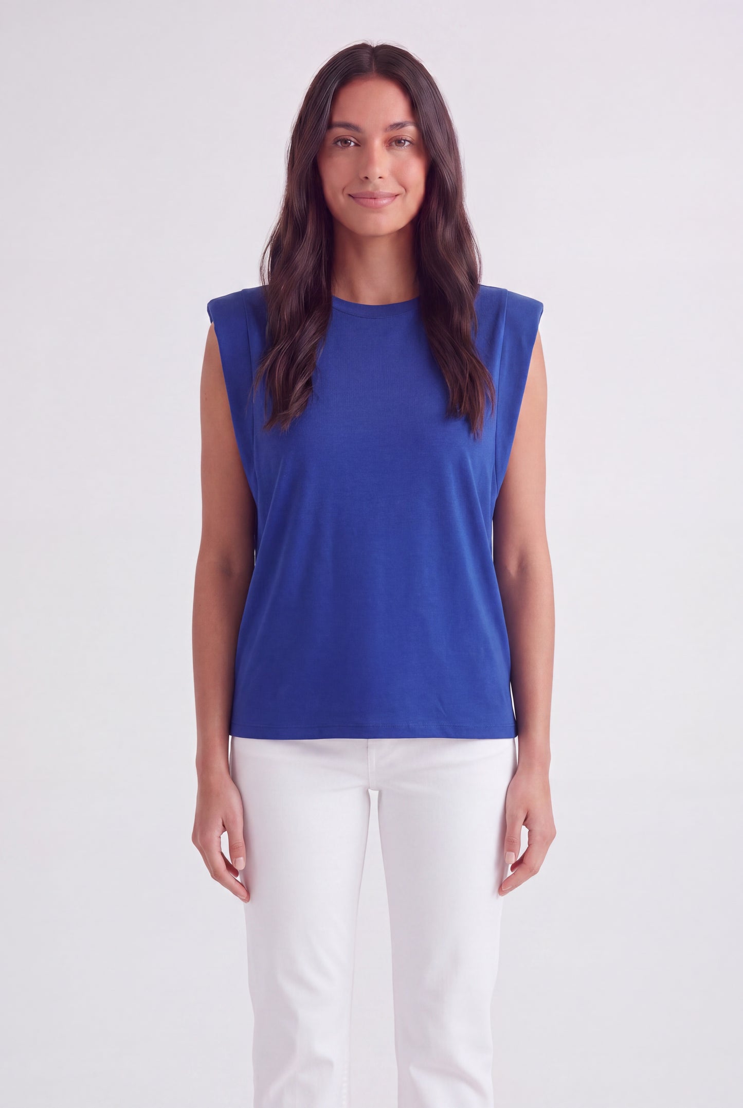Structured Cap Sleeve Crew Neck Top