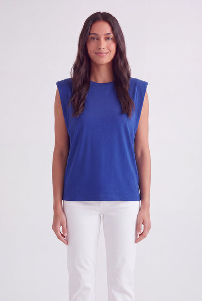 Structured Cap Sleeve Crew Neck Top