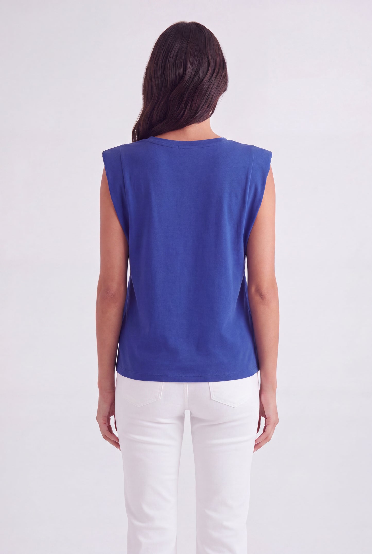 Structured Cap Sleeve Crew Neck Top