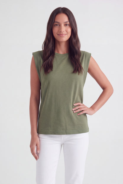 Structured Cap Sleeve Crew Neck Top