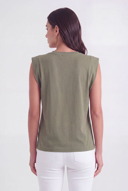 Structured Cap Sleeve Crew Neck Top