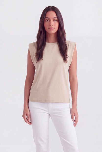 Structured Cap Sleeve Crew Neck Top
