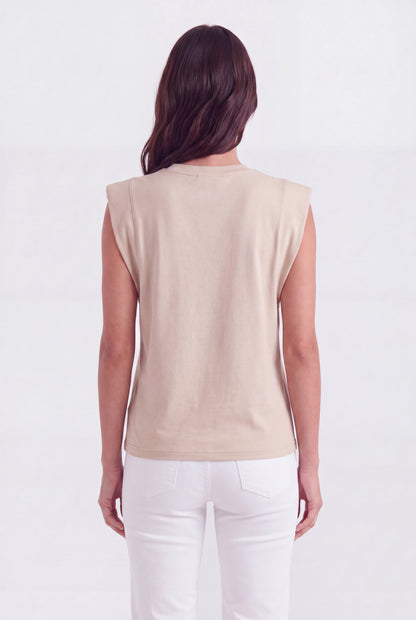 Structured Cap Sleeve Crew Neck Top