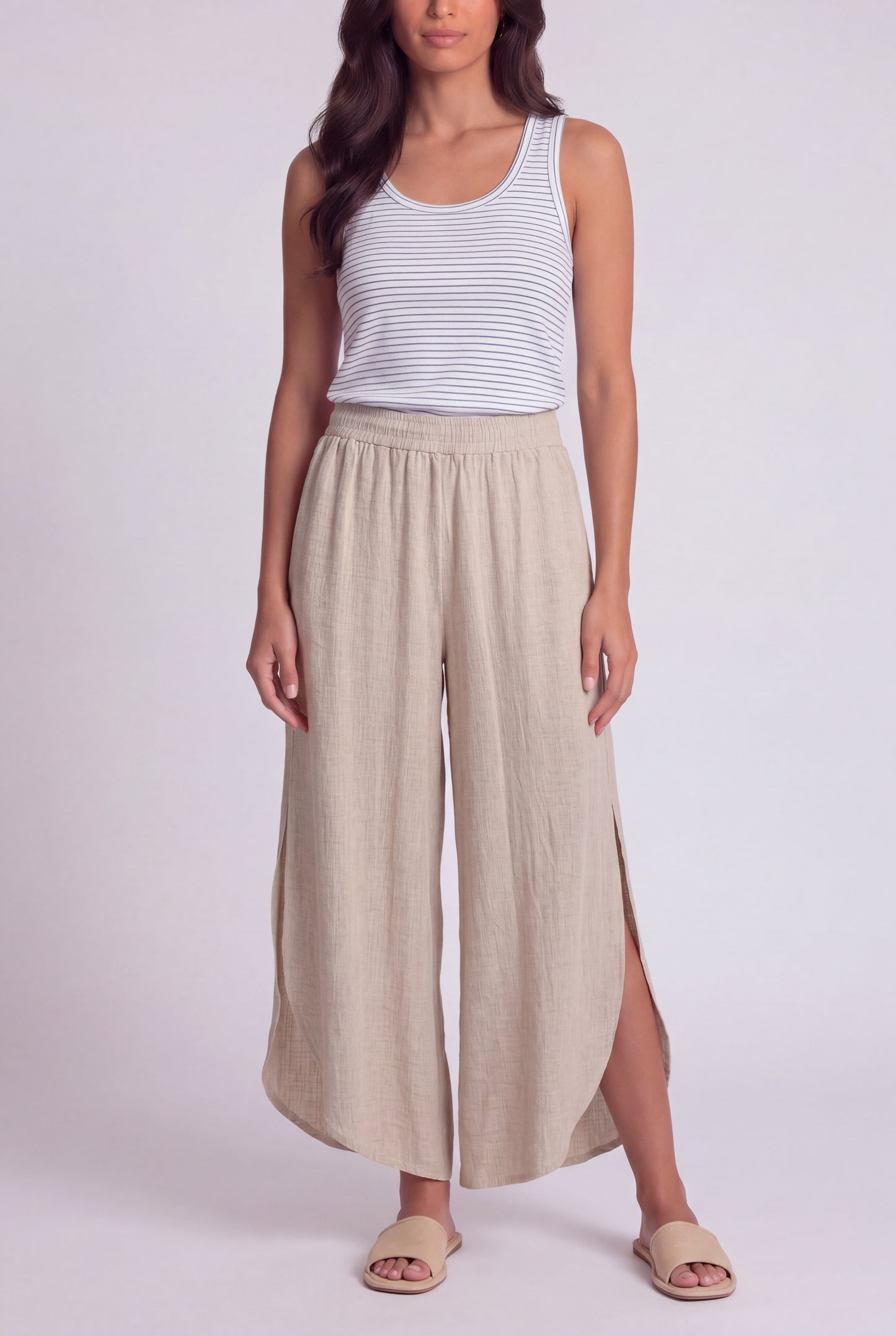 Lightweight Split-Hem Wide-Leg Pants