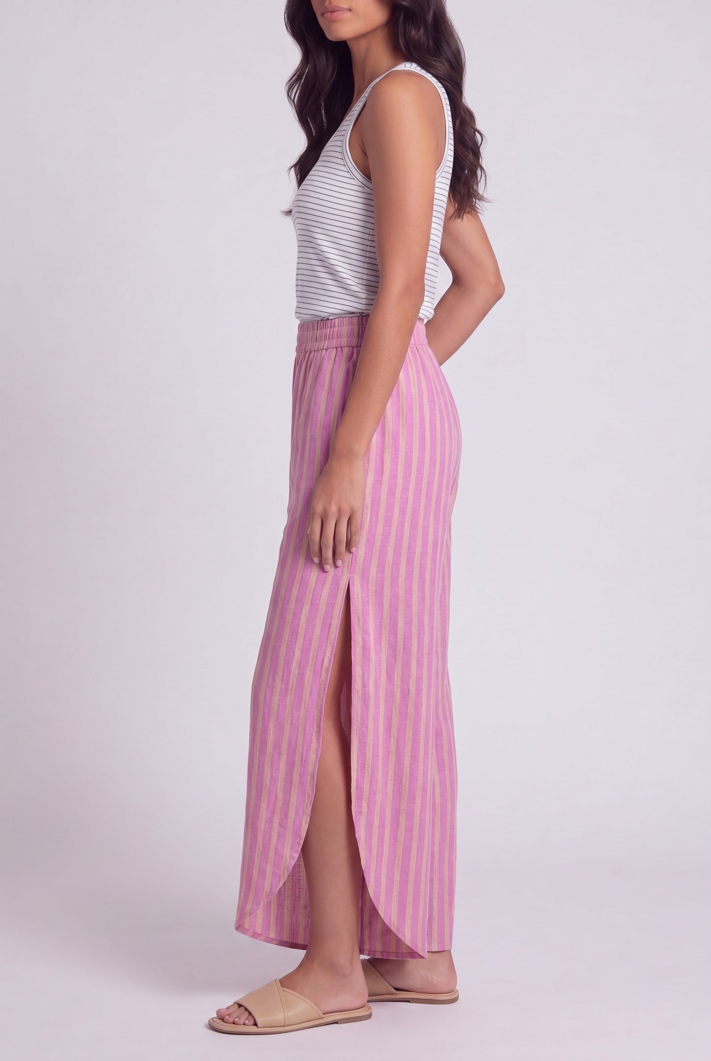 Lightweight Split-Hem Wide-Leg Pants