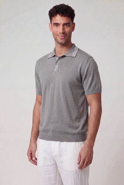 Vintage-Inspired Tipped Knit Polo Shirt