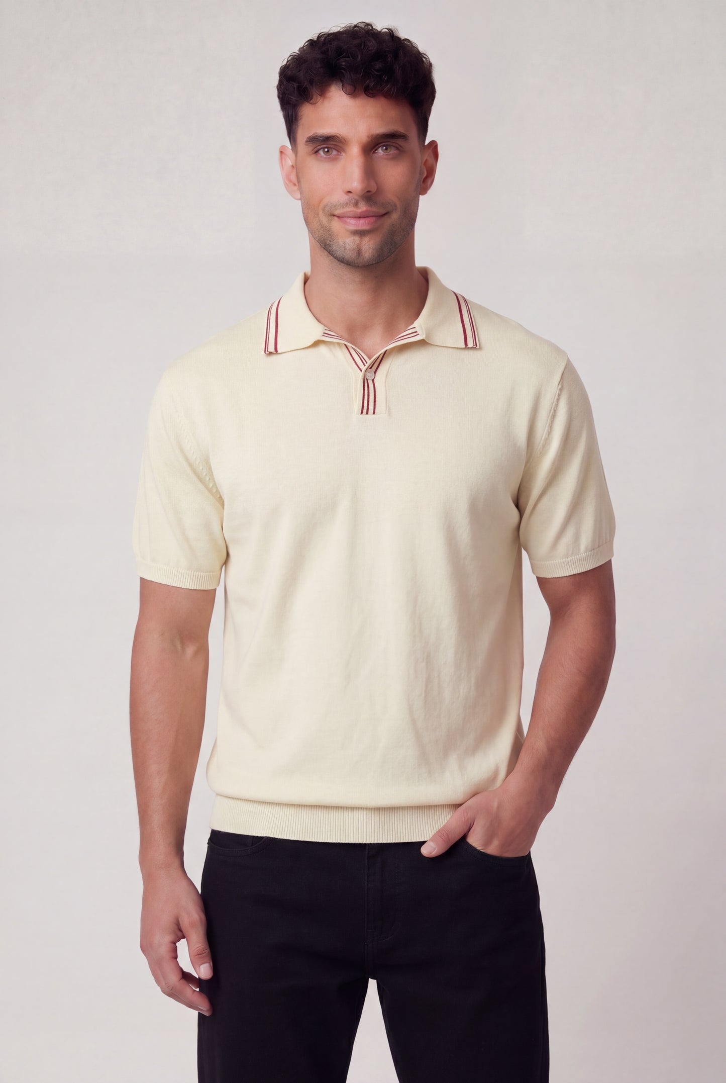 Vintage-Inspired Tipped Knit Polo Shirt