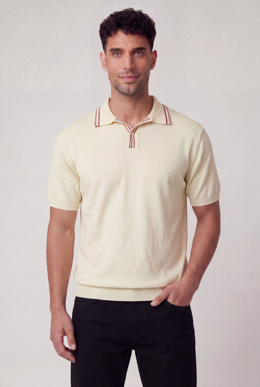Vintage-Inspired Tipped Knit Polo Shirt
