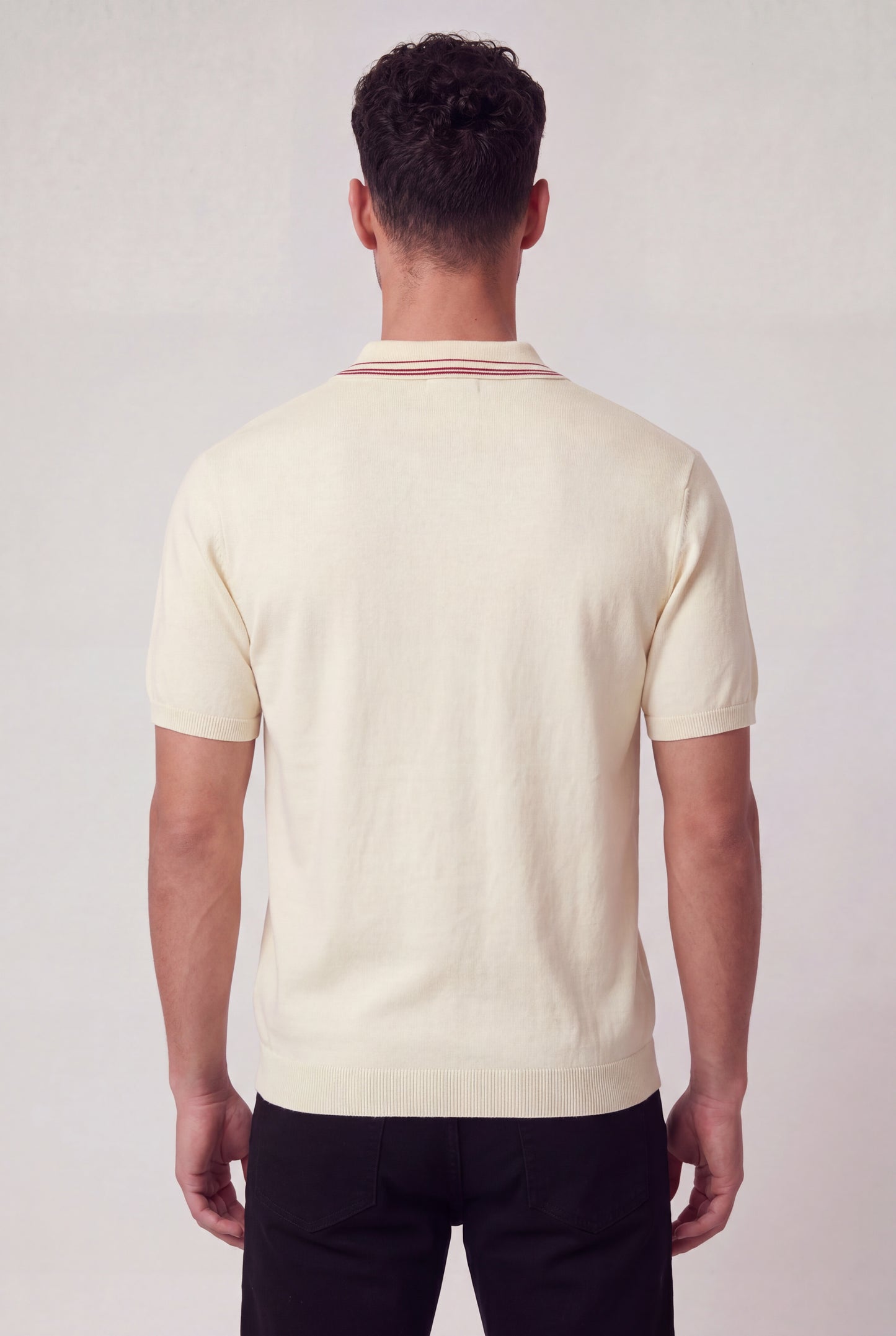 Vintage-Inspired Tipped Knit Polo Shirt