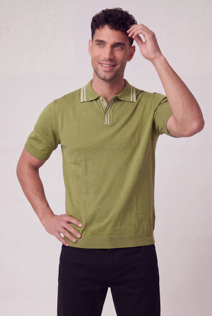 Vintage-Inspired Tipped Knit Polo Shirt