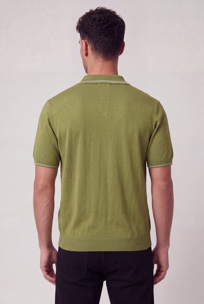 Vintage-Inspired Tipped Knit Polo Shirt
